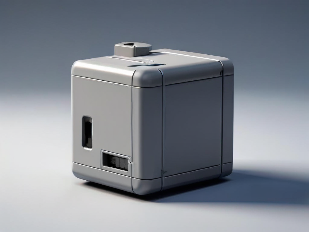 Portable storage drive and blank data blocks on matte gray surface with soft side light.